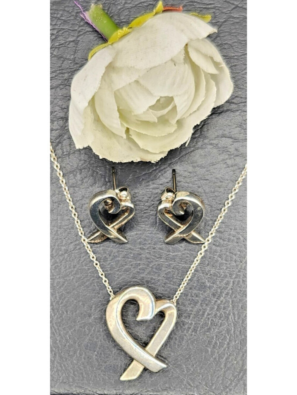 Tiffany & Co Paloma Picasso Loving Heart Necklace Earring Set Box Pouch 925